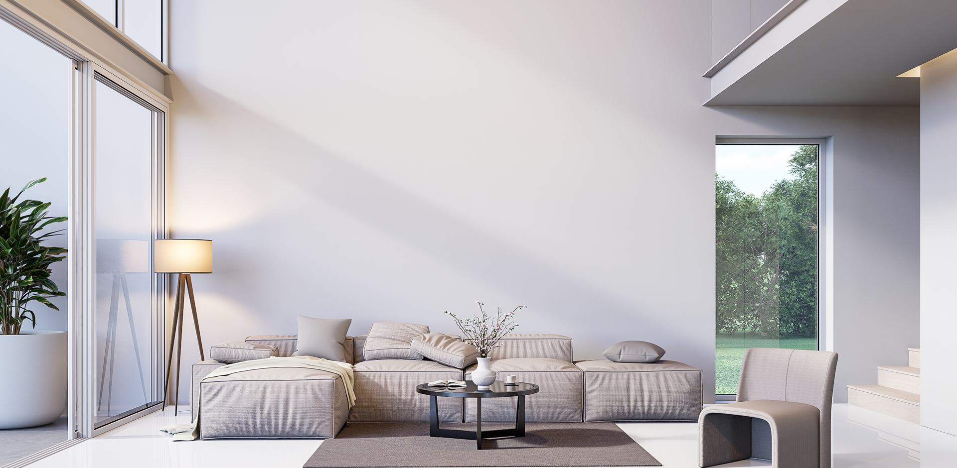 Spacious lounge area with natural light